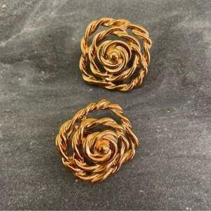 Vintage Gold Clip On Statement Earrings